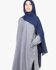 Textured Powder Grey Long Shirt Two-Piece Abaya