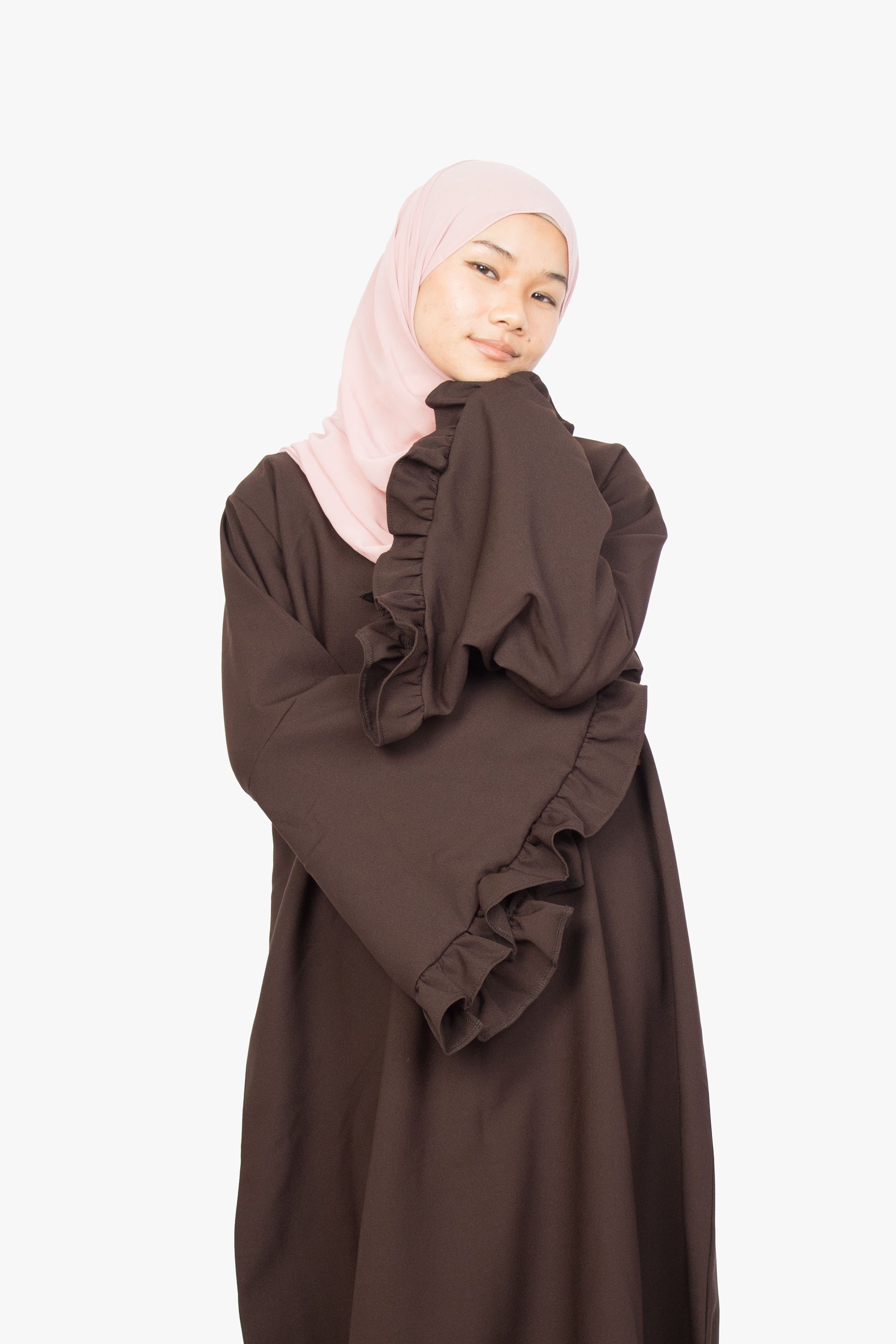 Mocha Brown Flower Sleeve Abaya