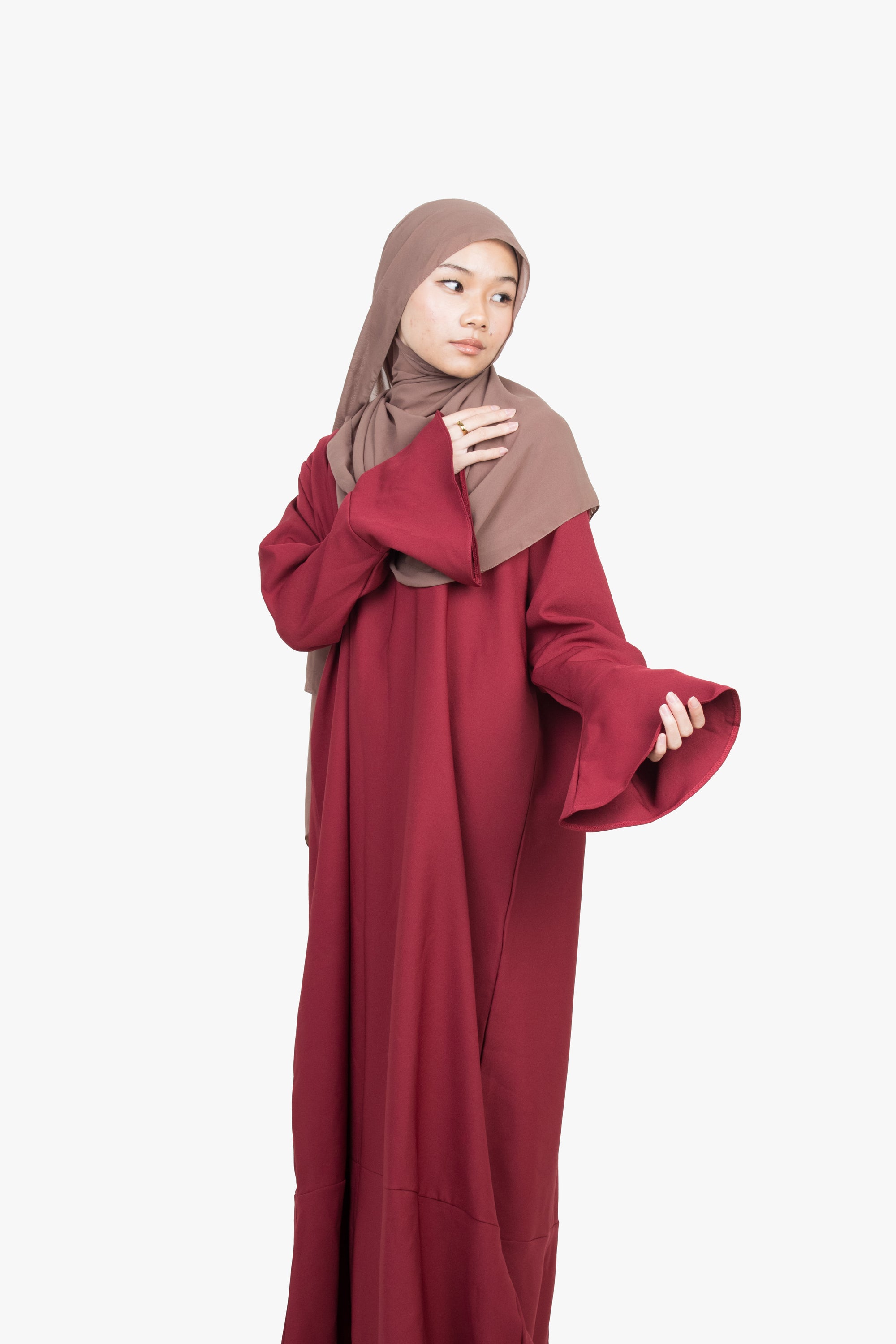 Crimson Red Tulip Sleeve Abaya