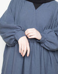 Textured Blue Pleated Bridge Abaya