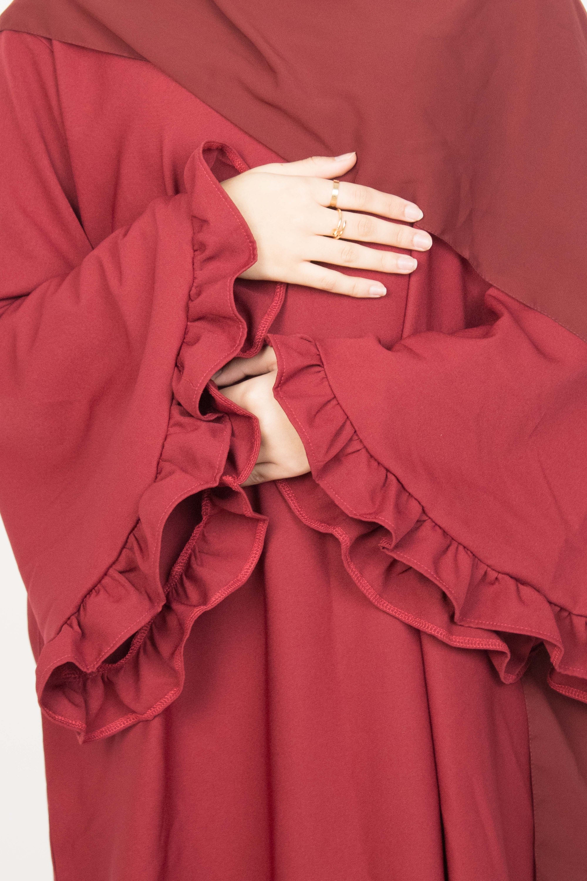 Crimson Red Flower Sleeve Abaya