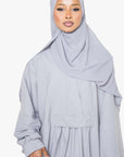 Textured Powder Grey Pleated Bridge Abaya