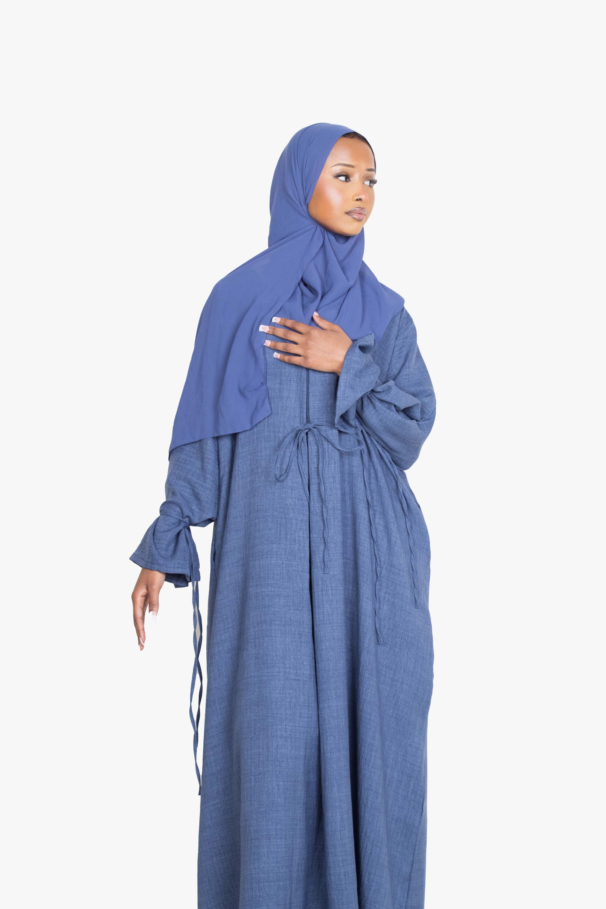 Indigo Mélange Ribbon Kimono Abaya