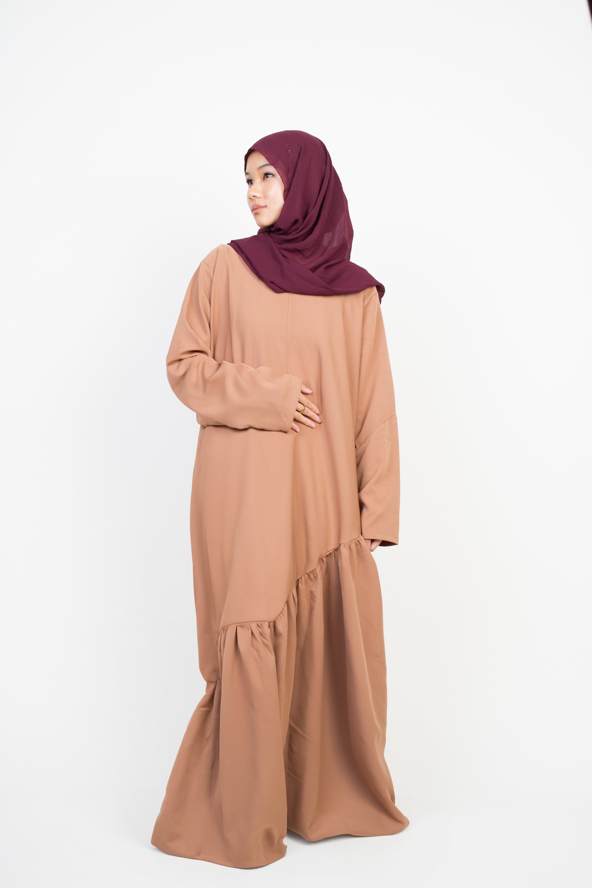 Caramel Asymmetric Drop Waist Abaya