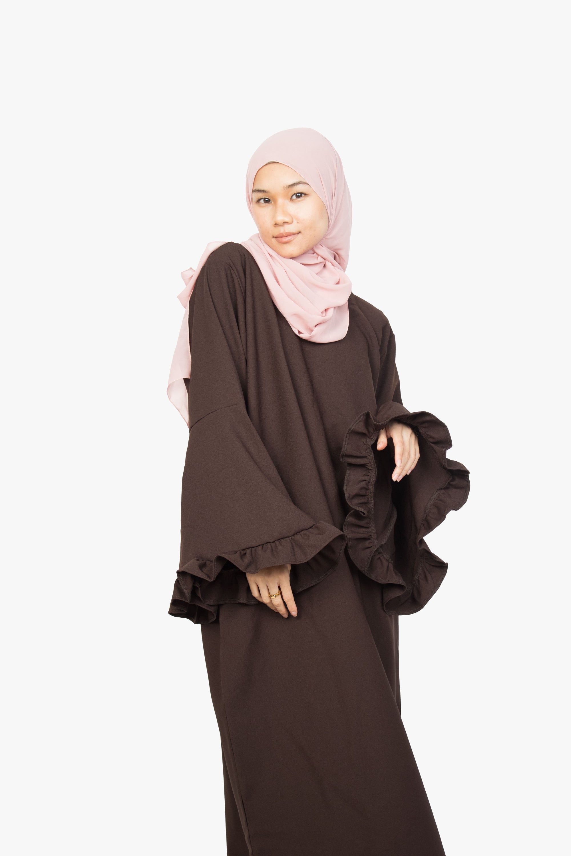 Mocha Brown Flower Sleeve Abaya