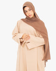 Cream Linen-Feel Slit Kimono Sleeve Abaya