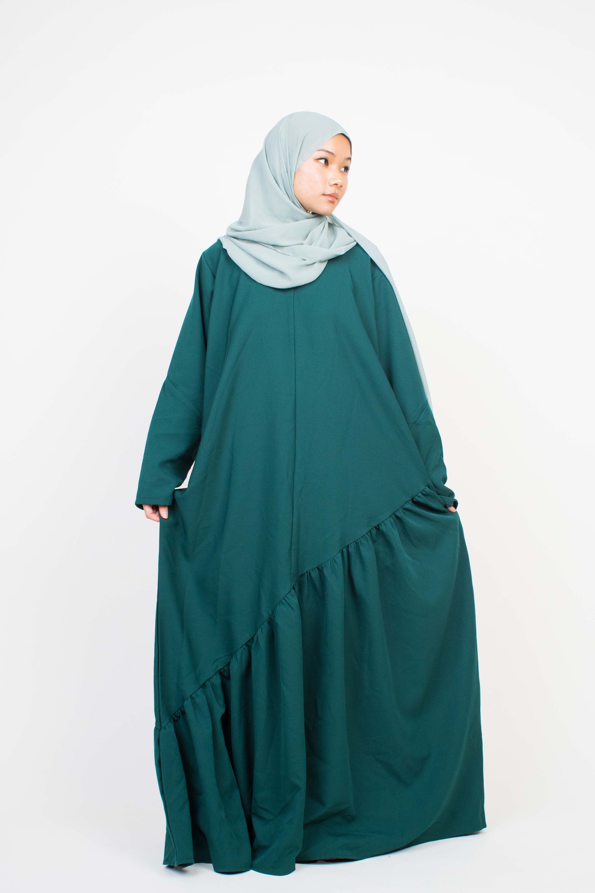 Forest Green Asymmetric Drop Waist Abaya