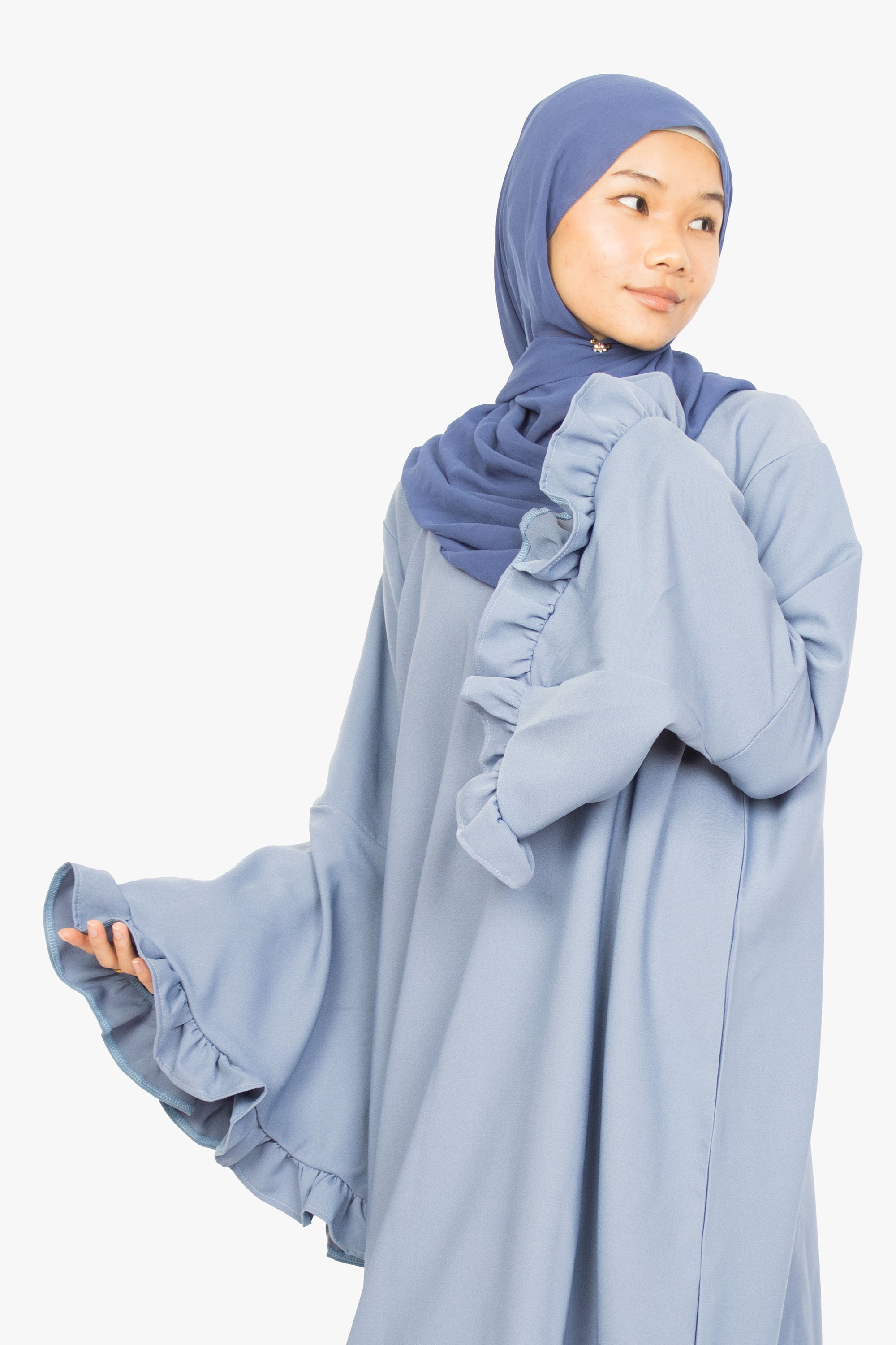 Powder Blue Flower Sleeve Abaya