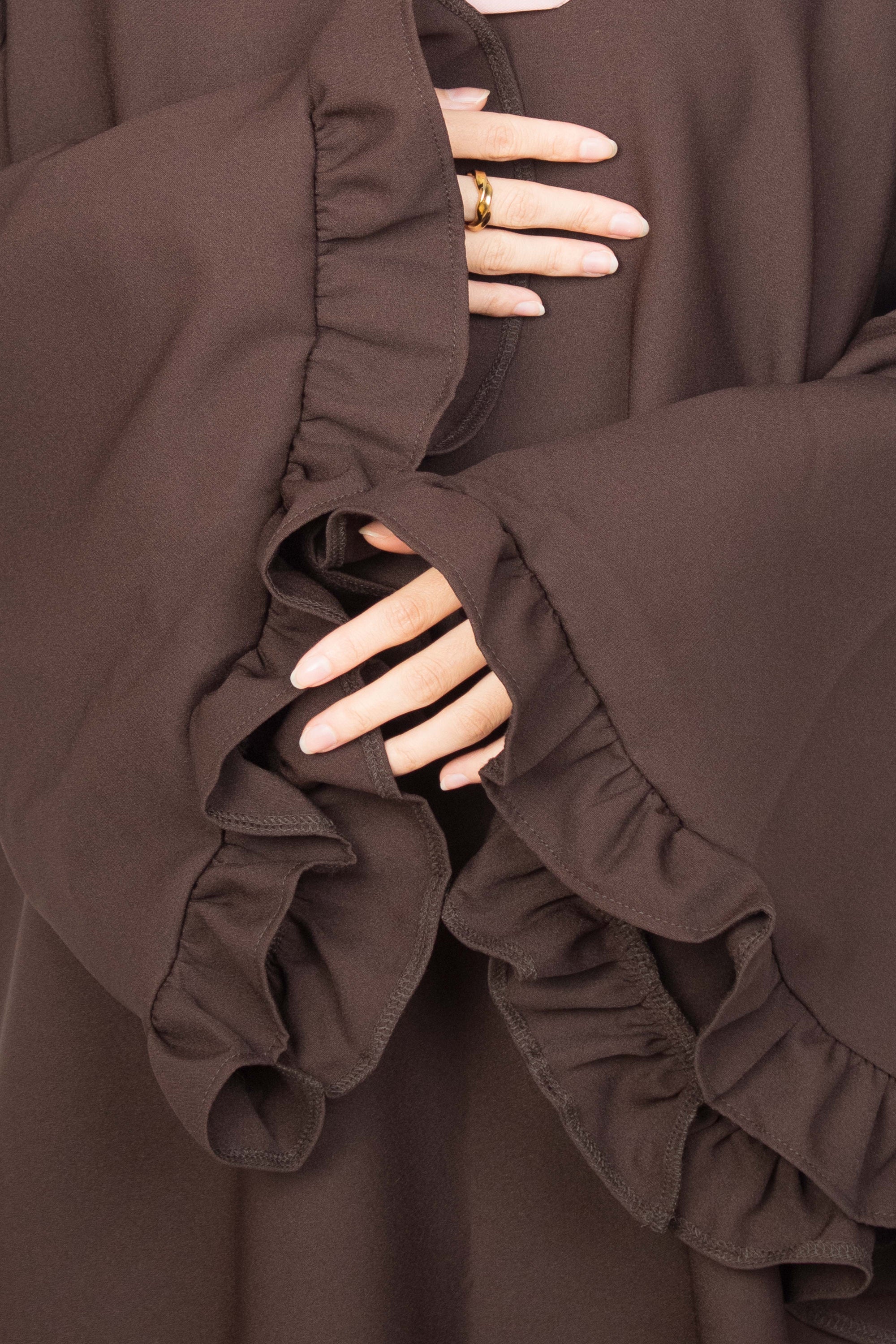 Mocha Brown Flower Sleeve Abaya