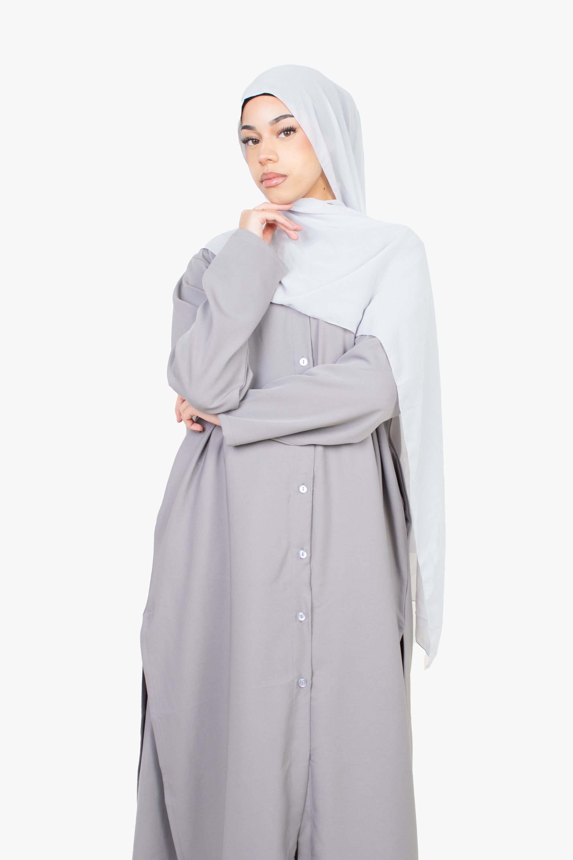 Cloud Grey Long Shirt Two-Piece Abaya