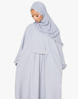 Textured Powder Grey Pleated Bridge Abaya