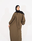 Olive Front Neck Tie Abaya