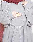 Cloud Grey Pleated Bridge Abaya