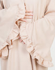 Cream Linen-Feel Flower Sleeve Abaya