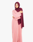 Blossom Pink Linen-Feel Slit Kimono Sleeve Abaya