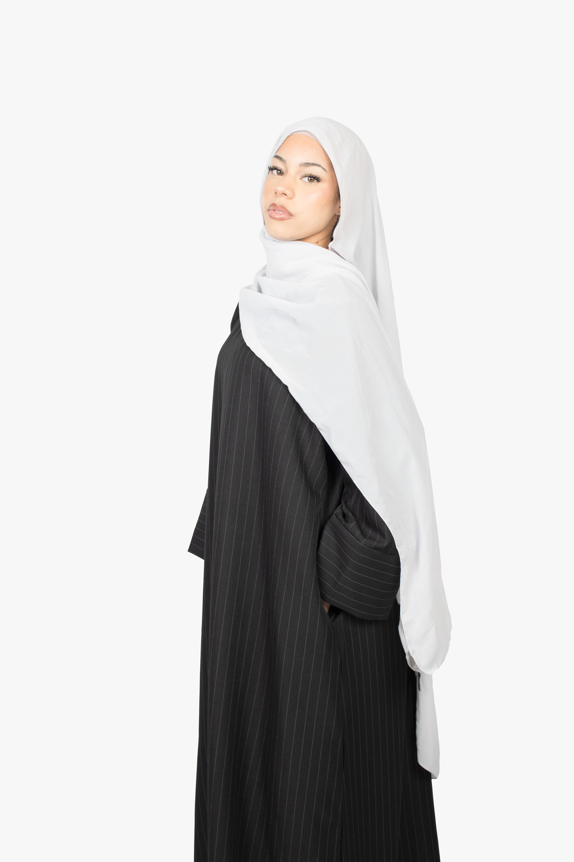 Black with White Striped Kimono Abaya