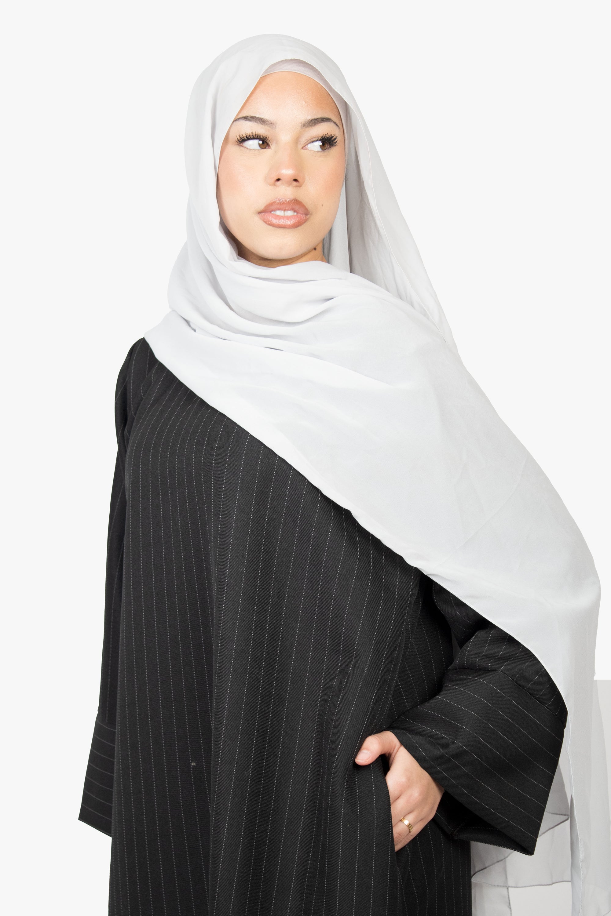 Black with White Striped Kimono Abaya