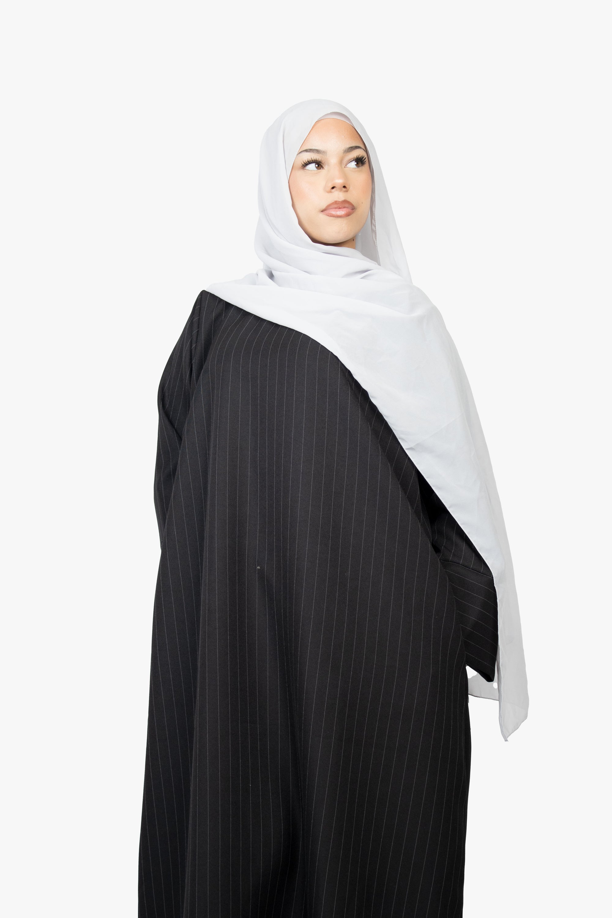 Black with White Striped Kimono Abaya