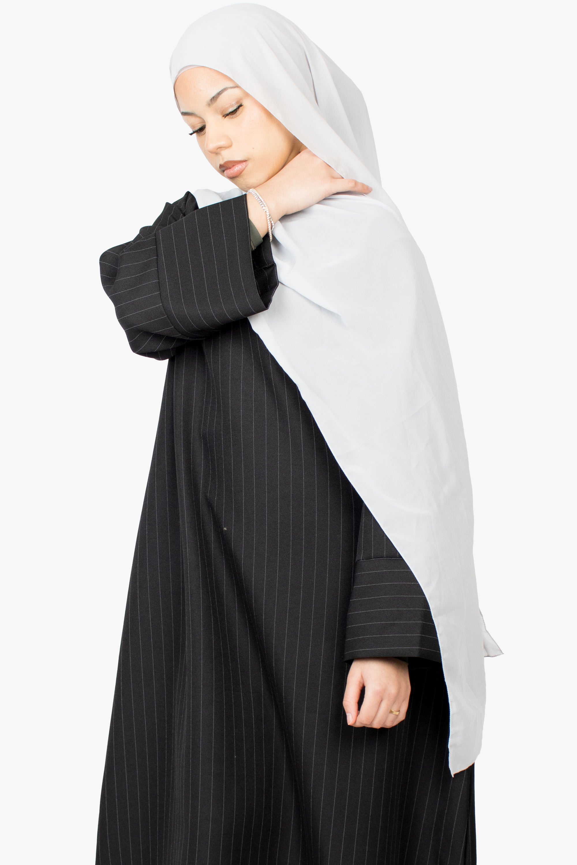 Black with White Striped Kimono Abaya