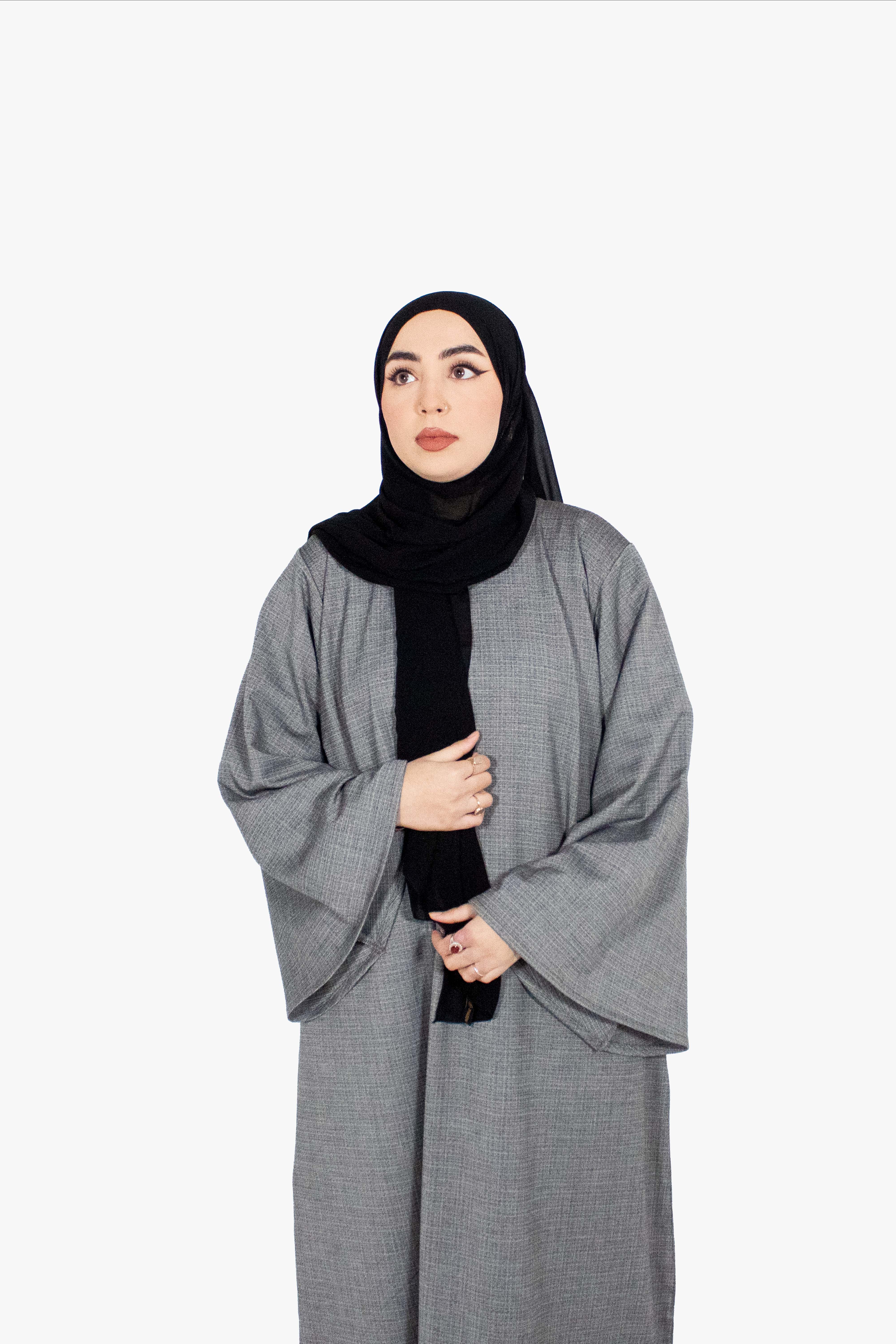 Textured Grey Umbrella Sleeve Abaya