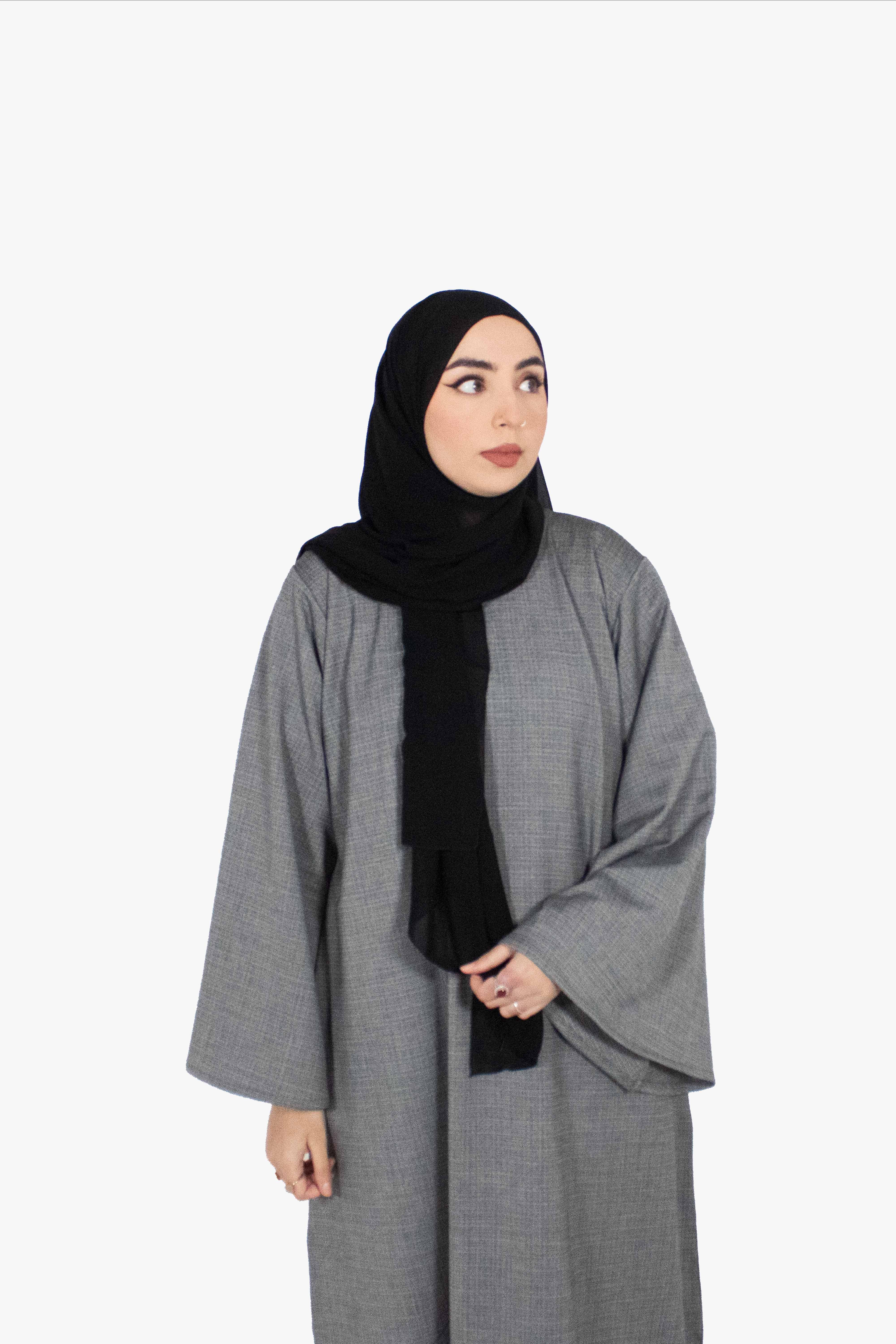 Textured Grey Umbrella Sleeve Abaya