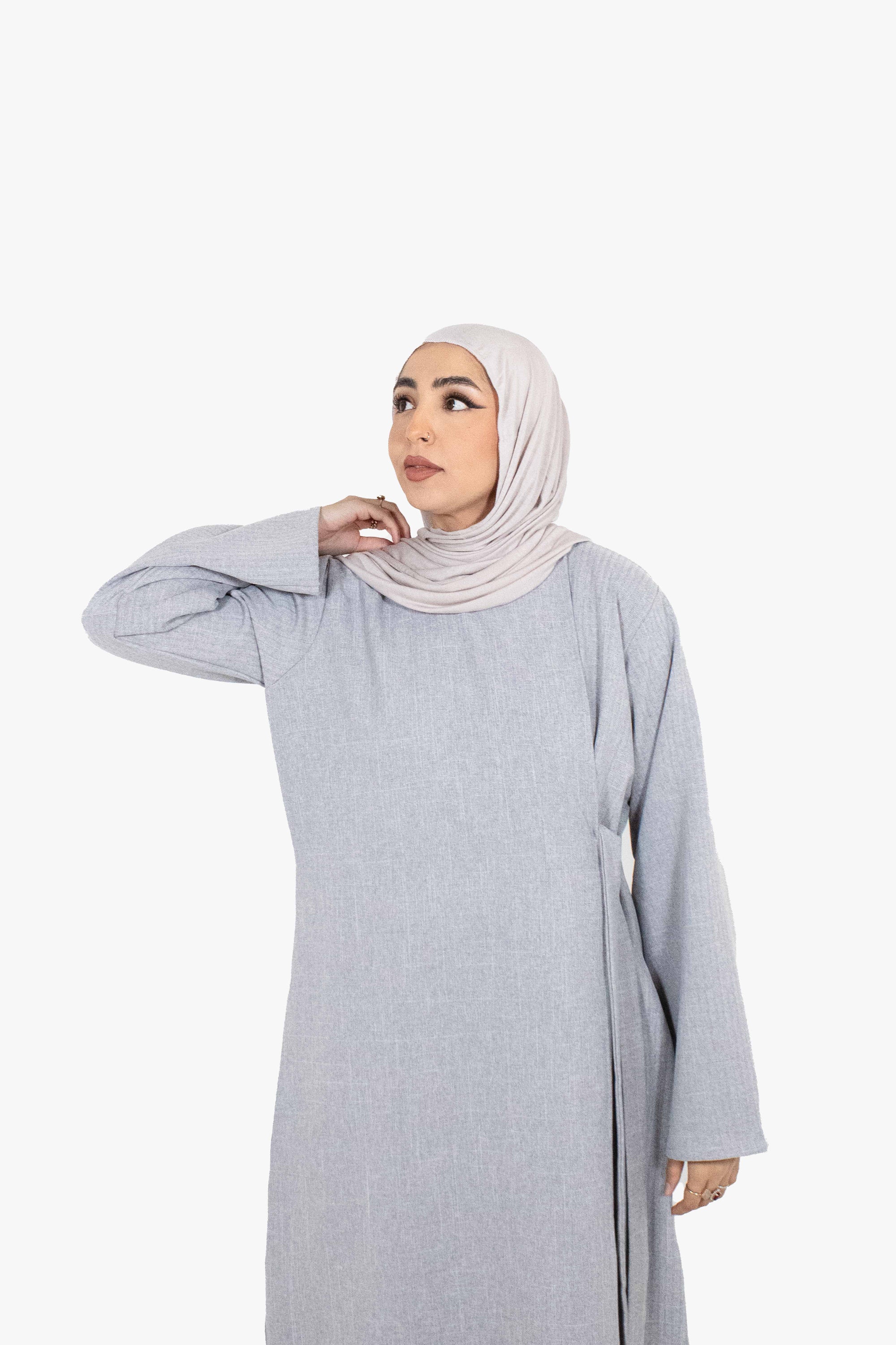 Textured Grey Side Wrap Abaya