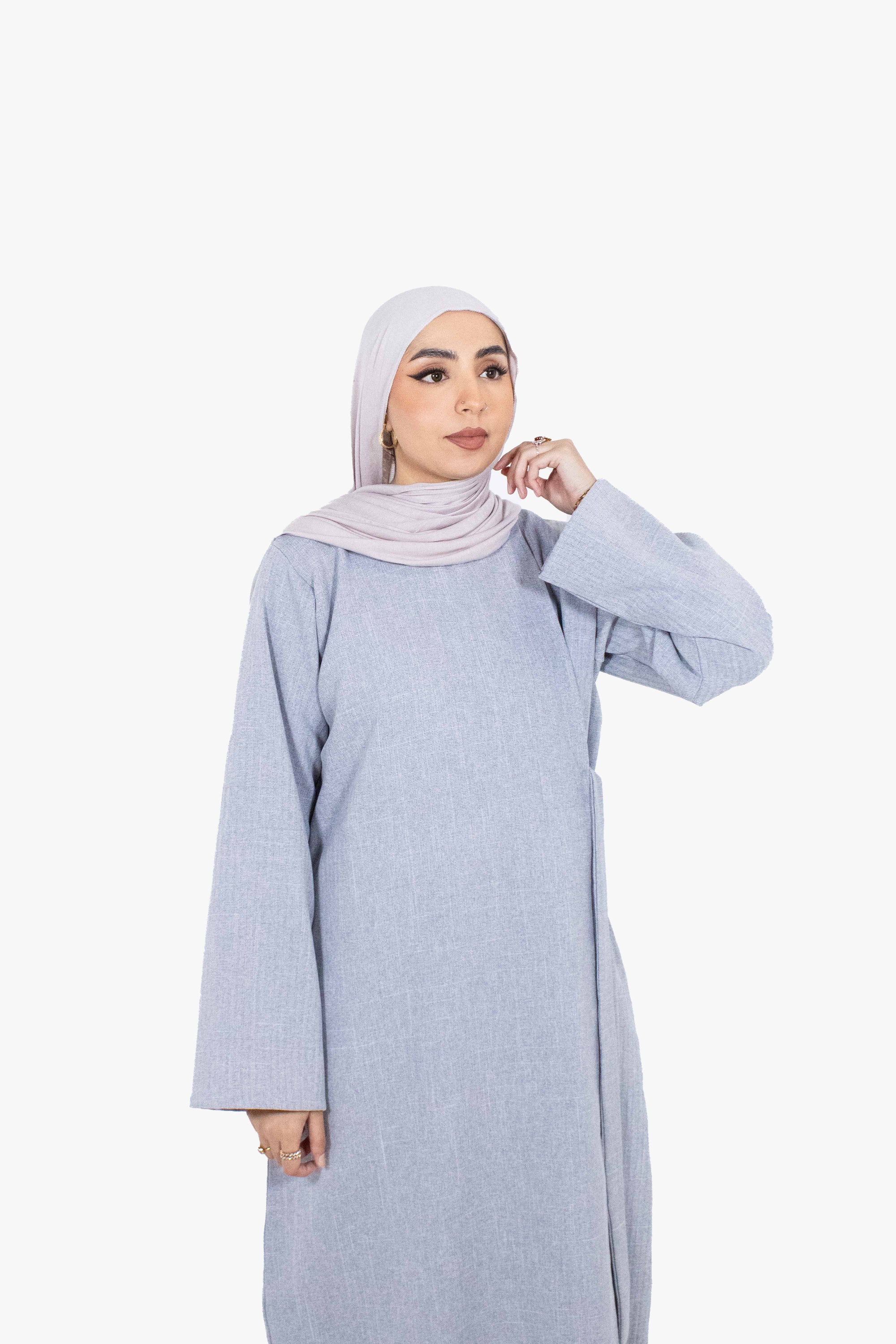 Textured Grey Side Wrap Abaya